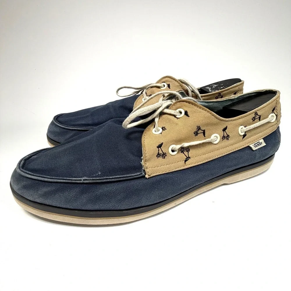 Vans Chauffeur Boat Shoes Navy Tan Canvas Mens‎ 13 Casual Beach